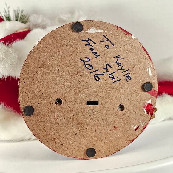 17" Santa Claus Figure Red Velvet Coat Gold Staff Christmas Decor on Base READ - Picture 7 of 15